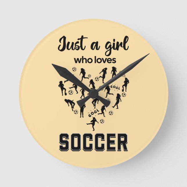 Silhouette girls playing Soccer  Round Clock (Front)