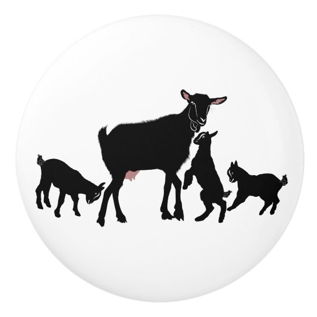 Silhouette Goat and Triplets Ceramic Knob (Front)