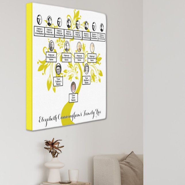 Silhouette Gold Floral Tree Four Generation Photo Canvas Print (Creator Uploaded)