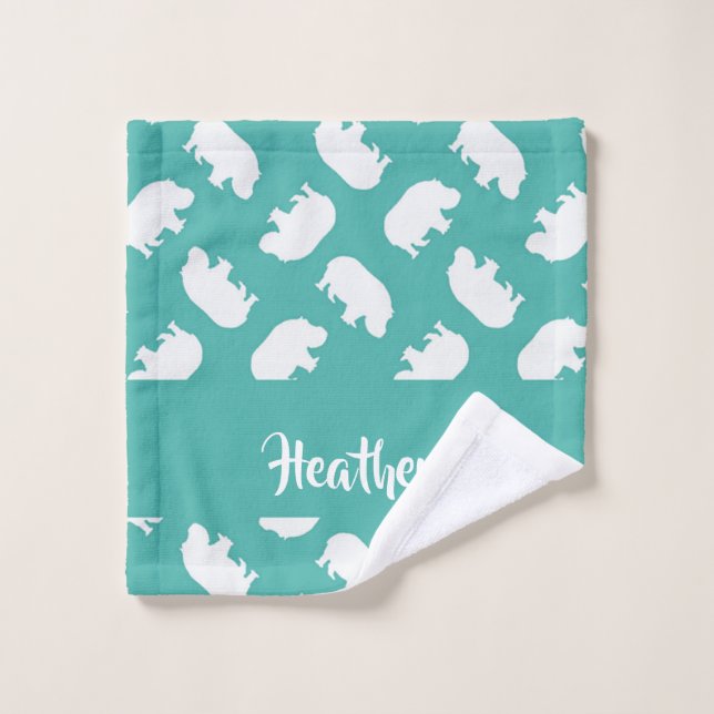 Silhouette hippo gris sur turquoise (Gant de toilette)
