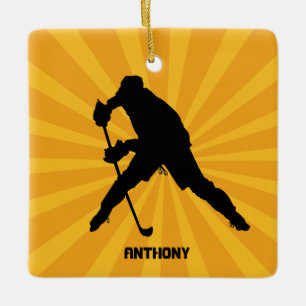 Silhouette Hockey With Yellow Christmas Ornament
