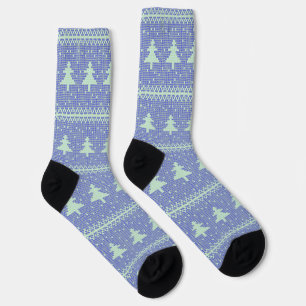 Silhouette Holiday Trees Pattern on Blue Socks
