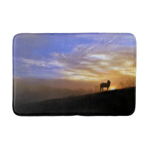 Silhouette Horse in Sunrise Bathmat