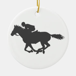 Silhouette horse jockey - Choose background color Ceramic Ornament