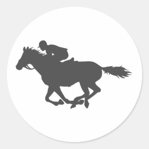 Silhouette horse jockey - Choose background colour Classic Round Sticker