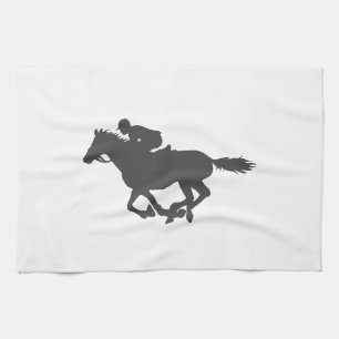 Silhouette horse jockey - Choose background colour Kitchen Towel