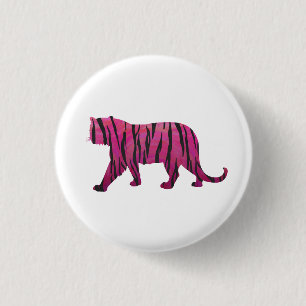 Silhouette Hot Pink and Black Tiger 1 Inch Round Button