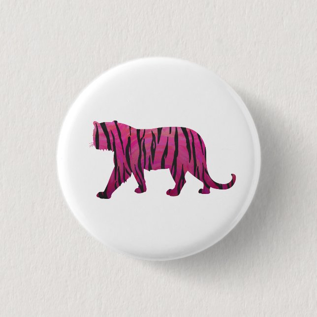 Silhouette Hot Pink and Black Tiger 1 Inch Round Button (Front)