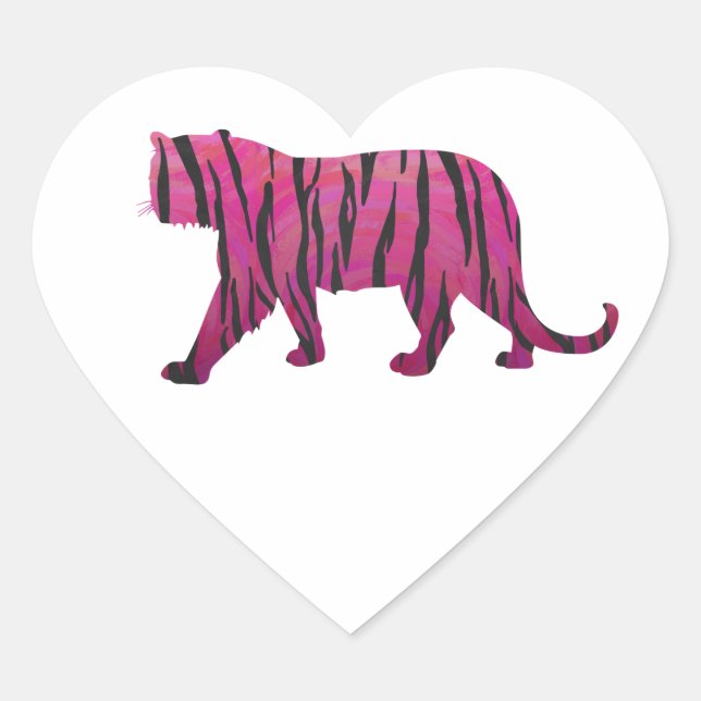 Silhouette Hot Pink and Black Tiger Heart Sticker (Front)