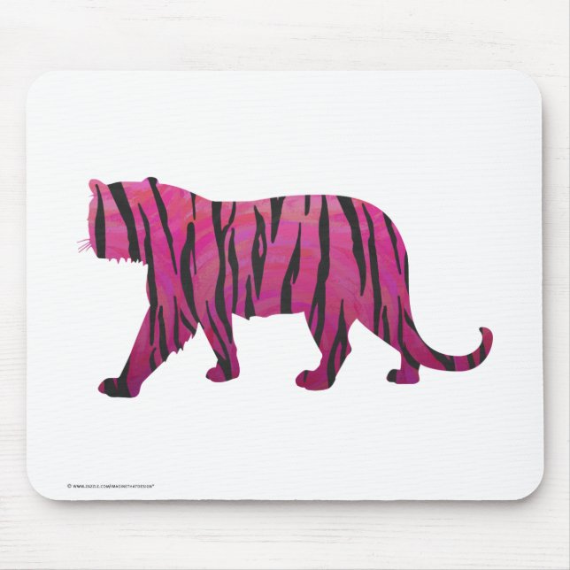 Silhouette Hot Pink and Black Tiger Mouse Pad (Front)