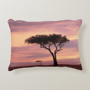 Silhouette image of acacia tree at sunrise decorative pillow