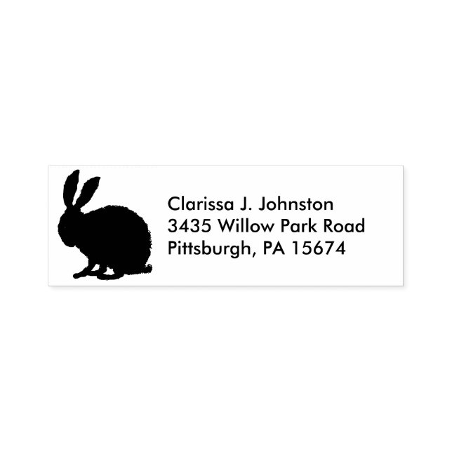 Silhouette in black of a fuzzy sitting bunny  self-inking stamp (Design)