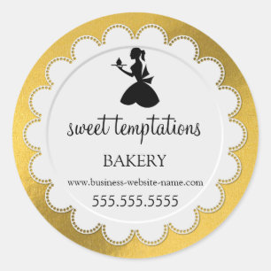 Silhouette Lady Cupcake Faux Gold Foil Bakery Classic Round Sticker