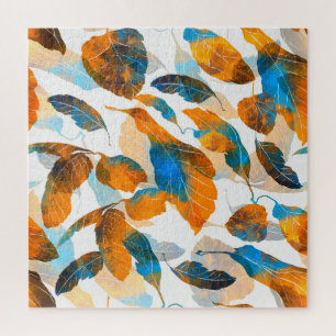 Silhouette leaves: watercolor, digital seamless pa jigsaw puzzle