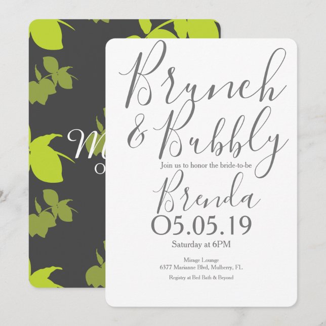 Silhouette Lemon Lime Modern Wedding Brunch Invitation (Front/Back)