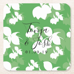 Silhouette Lemon Lime Modern Wedding Square Paper Coaster