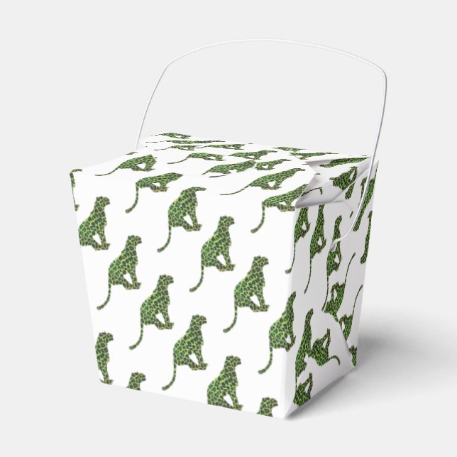Silhouette Leopard Black and Green Favor Box (Front Side)