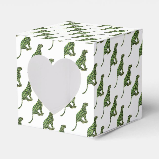 Silhouette Leopard Black and Green Favor Box (Front Side)