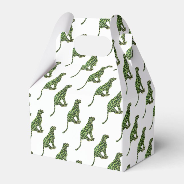 Silhouette Leopard Black and Green Favor Box (Front Side)