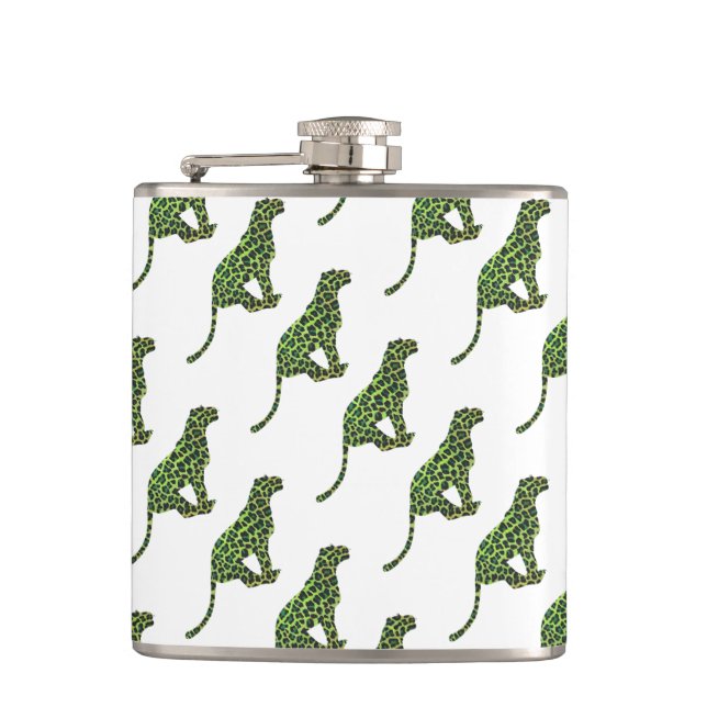 Silhouette Leopard Black and Green Hip Flask (Front)