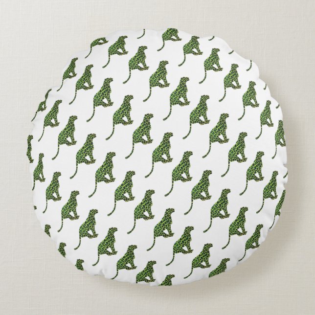 Silhouette Leopard Black and Green Round Pillow (Front)