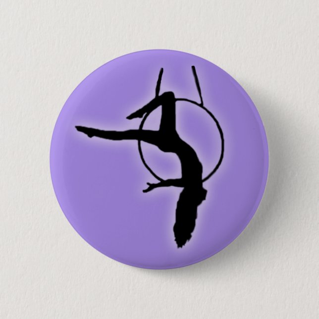 Silhouette Lyra Aerialist Dancer poses on the Hoop 2 Inch Round Button (Front)