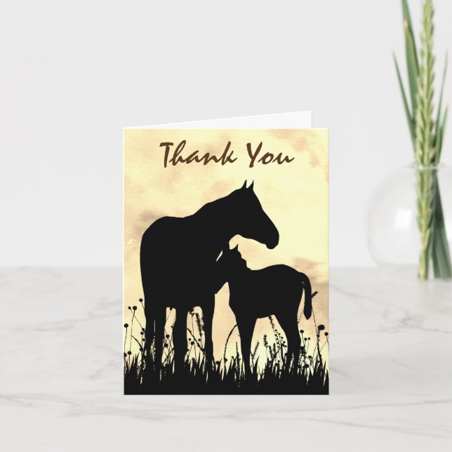Silhouette Mare and Foal in Field Horse Thank You Card (Front)