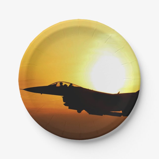 Silhouette military jet fighter paper plate (Front)