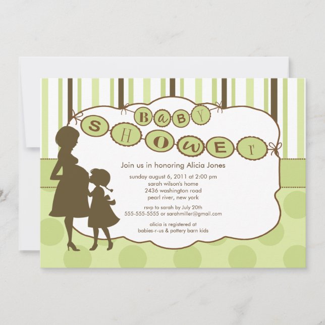 Silhouette Mom Baby Shower Gender Neutral Green Invitation (Front)