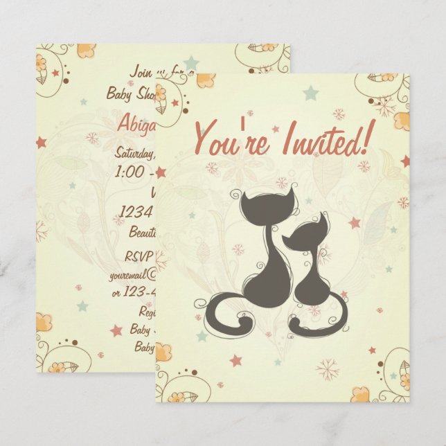 Silhouette Mom Cat and Kitten Baby Shower Invite (Front/Back)
