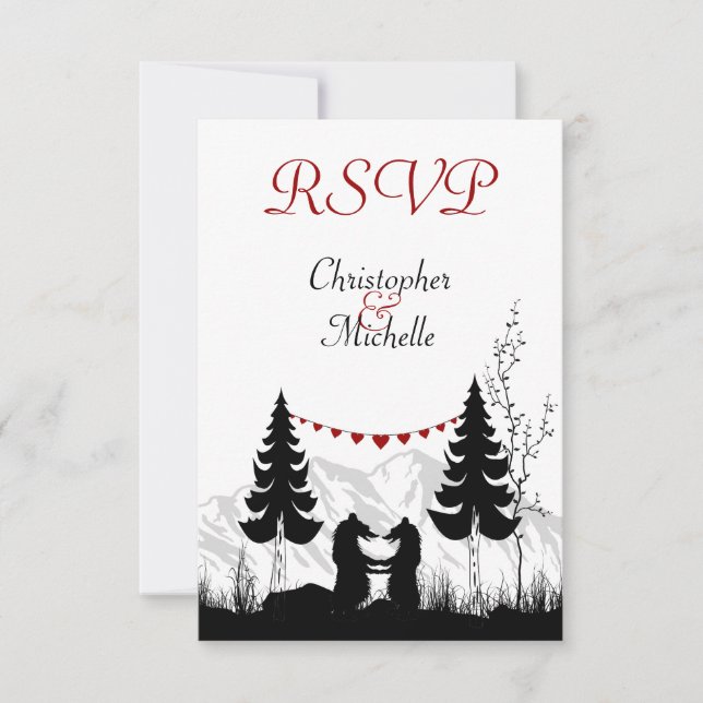 Silhouette Mountain Bears Wedding RSVP Cards (Front)
