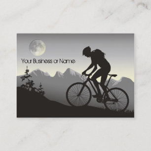 Silhouette Mountain Bike Mountains and Full Moon Business Card