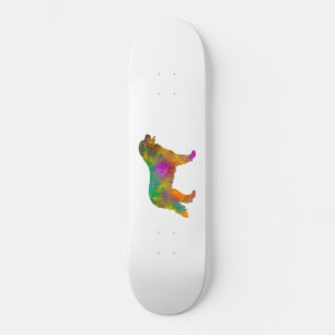 silhouette mountain dog in watercolor skateboard