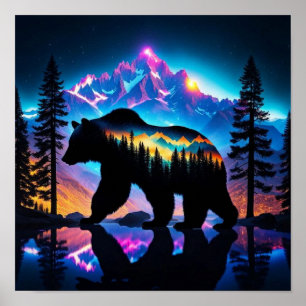Silhouette of a Bear Showing Nature Landscape Poster
