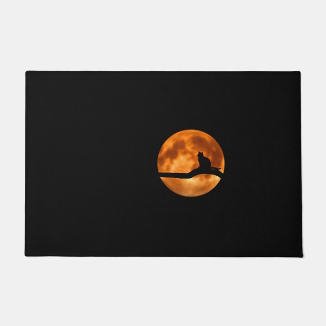 Silhouette of a Black Cat in a Tree Doormat (Front)