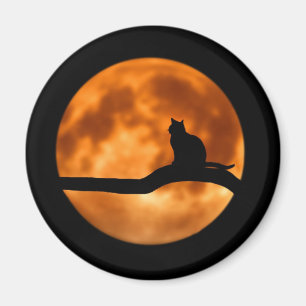 Silhouette of a Black Cat in a Tree Magnet