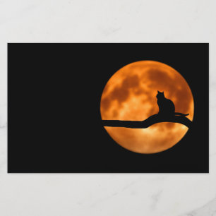 Silhouette of a Black Cat in a Tree Stationery