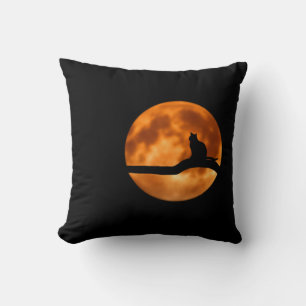 Silhouette of a Black Cat in a Tree Throw Pillow