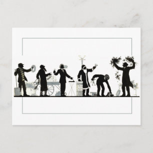 Silhouette of a Christmas Street Market Postcard