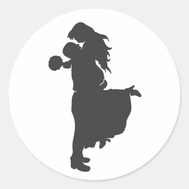 Silhouette of a couple classic round sticker (Front)
