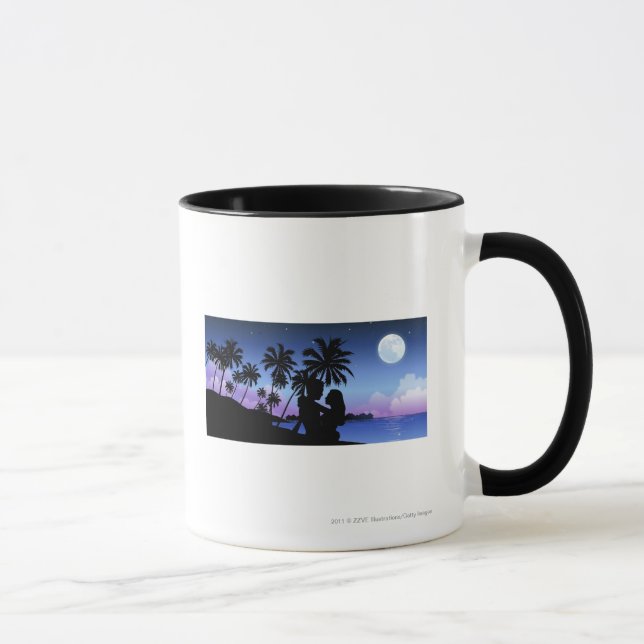 Silhouette of a couple embracing on the beach mug (Right)