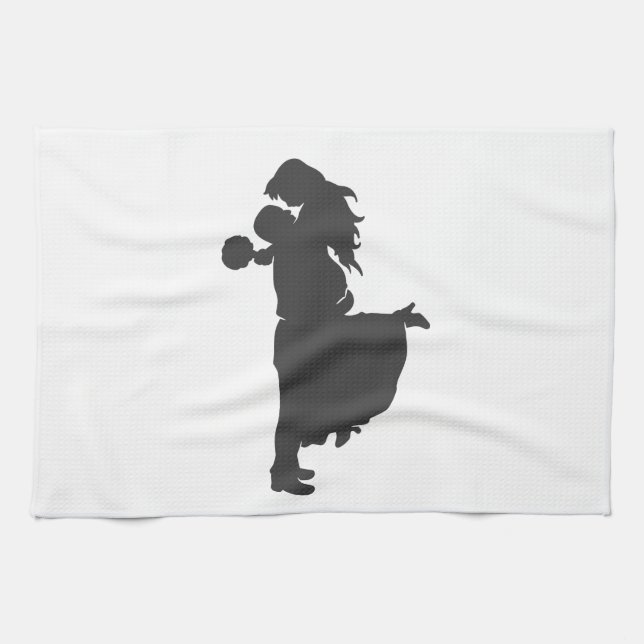 Silhouette of a couple kitchen towel (Horizontal)