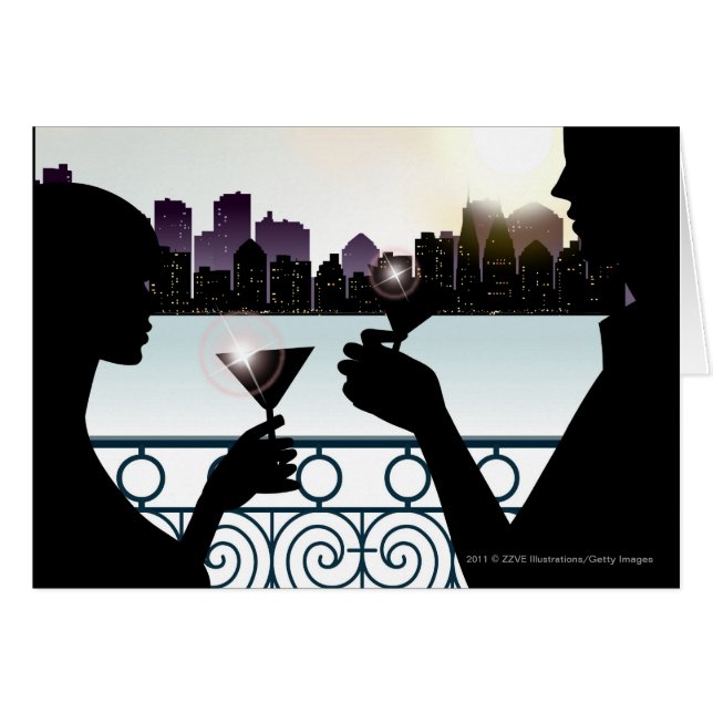 Silhouette of a couple toasting martini glasses (Front Horizontal)