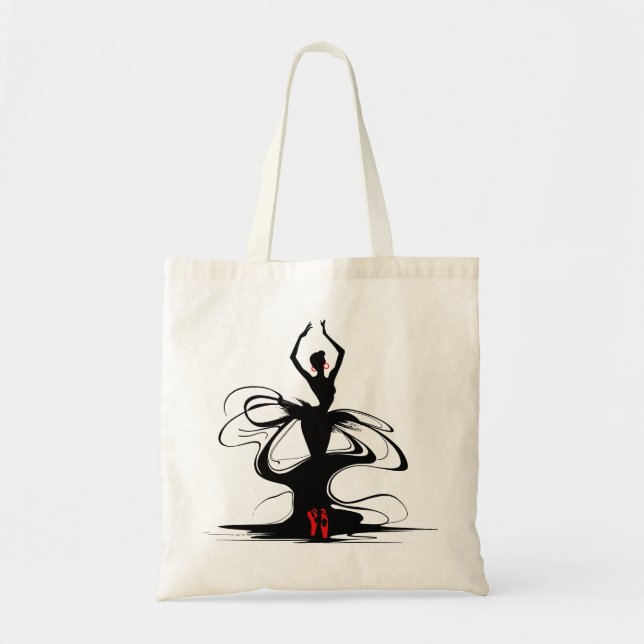 Silhouette of a Dancer in Red Ballet Pointe Shoes Tote Bag (Front)