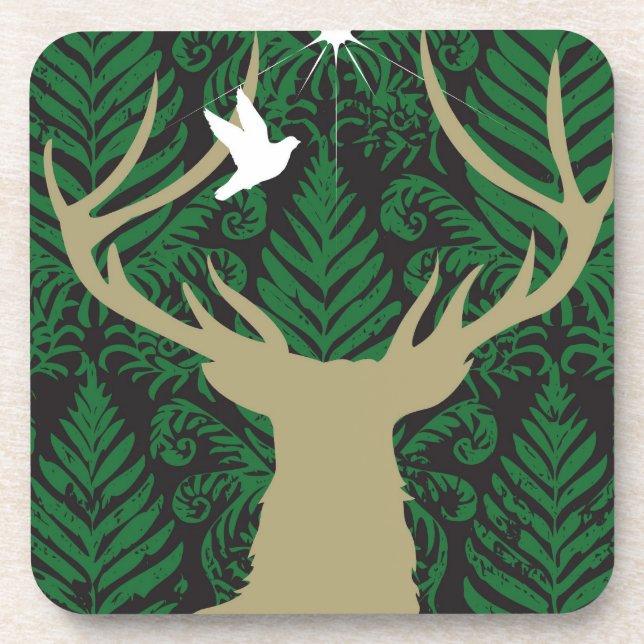 Silhouette of a deer, a dove and a star against a coaster (Front)