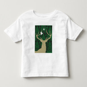 Silhouette of a deer, a dove and a star against a toddler t-shirt