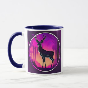 Silhouette of a deer at dawn. mug