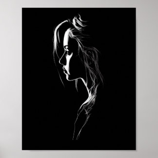 Silhouette of a girl with light and shadow poster