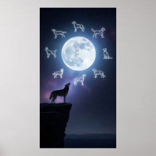 Silhouette of a husky howling on a cliff  poster