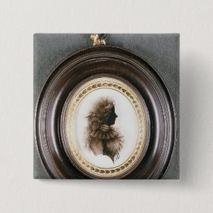 Silhouette of a lady, painted on convex glass 2 inch square button